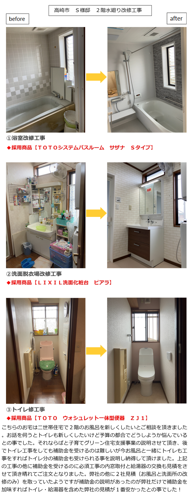 施工事例　高崎市　Ｓ様邸　２階水廻り改修工事